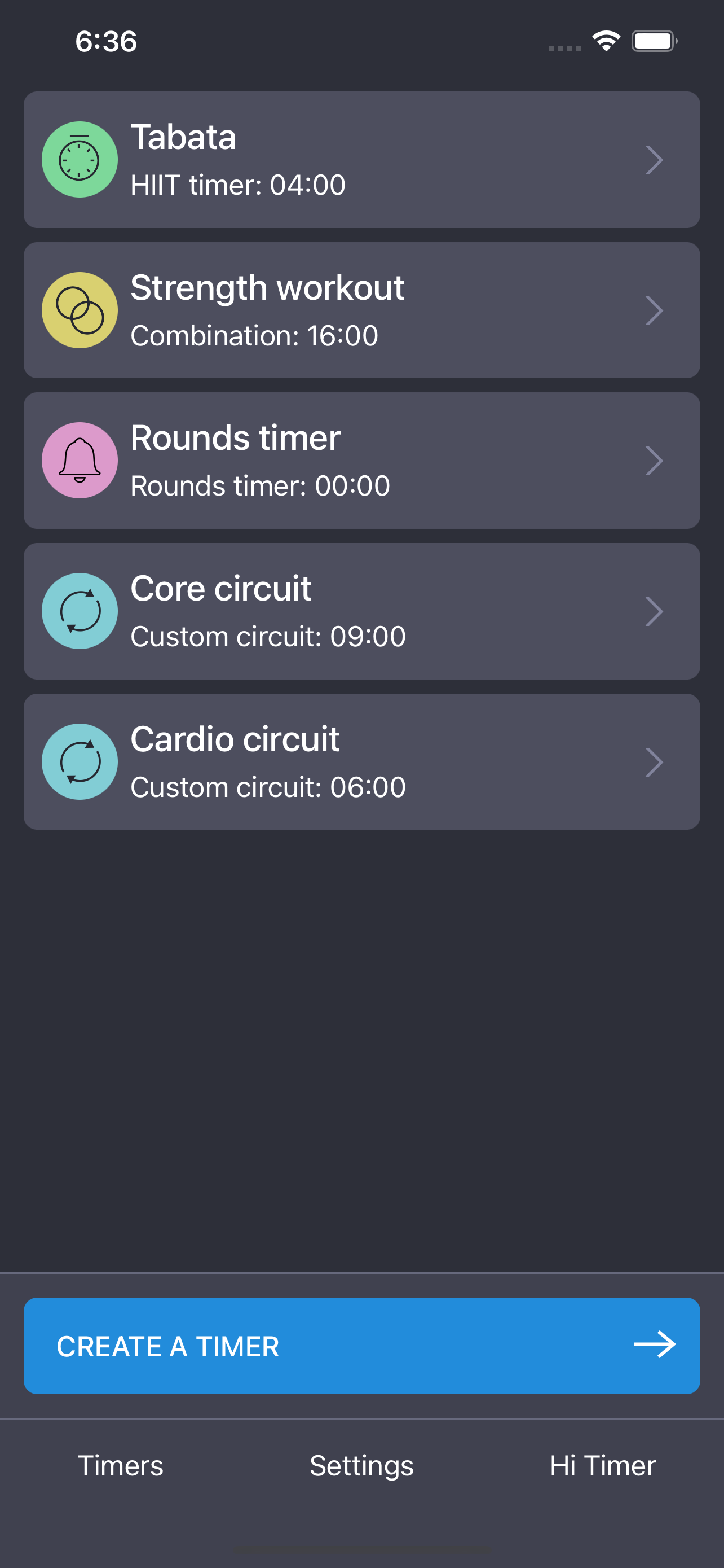 List of HIIT Timers in dark mode